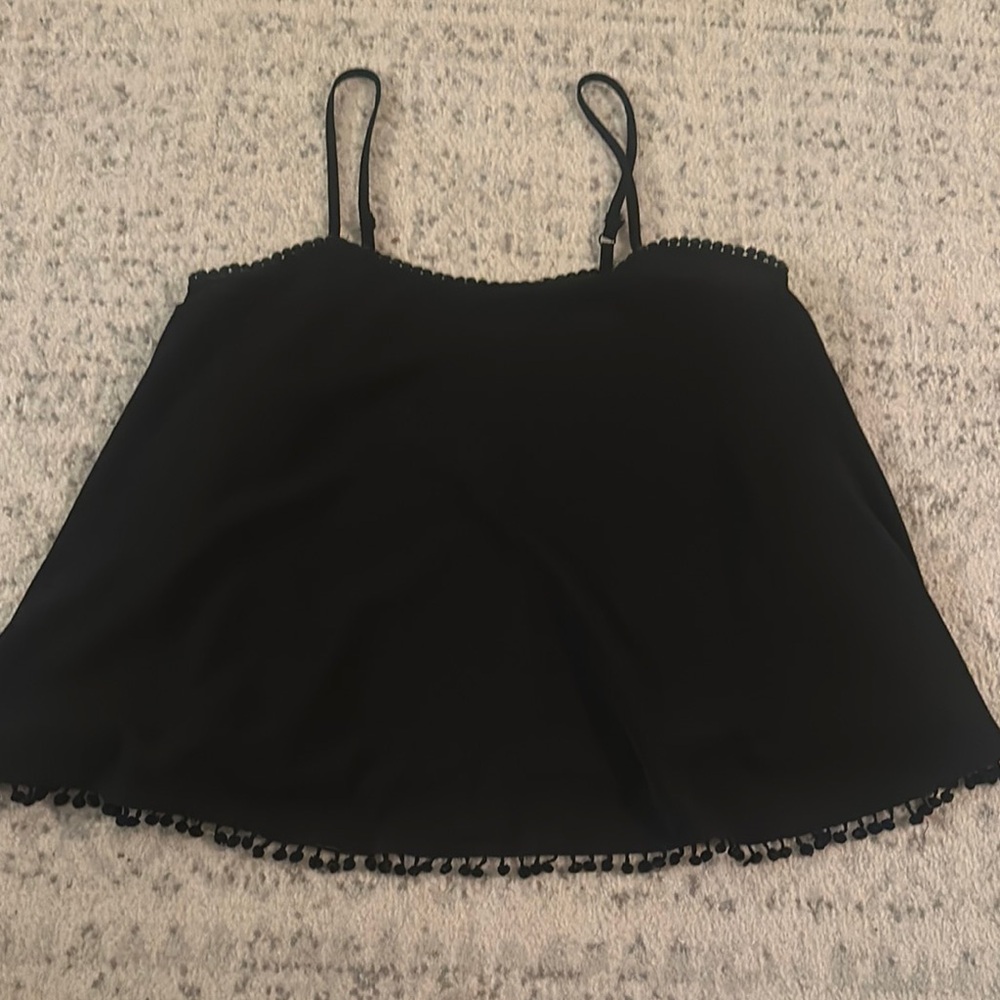 Umgee Black Tassel Sleeveless Crop Swing Tank Top